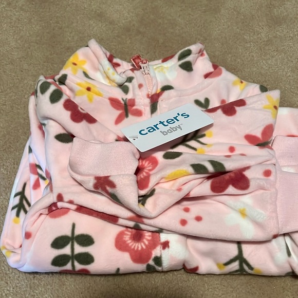 Carters Floral Zip-Up Fleece Jumpsuit - Picture 3 of 3